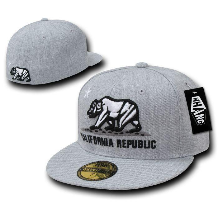 Whang Fitted California Bear Cali Retro Flat Bill Baseball Caps Hats-Heather Grey-6 7/8-
