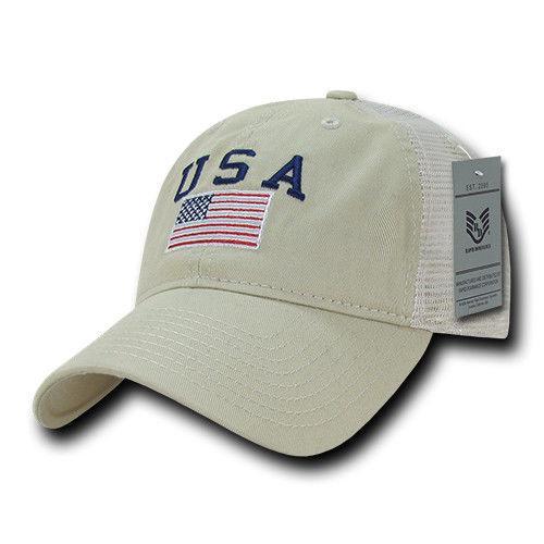 USA US Flag Patriotic Relaxed Fit Trucker Cotton Baseball Caps Hats-Black-
