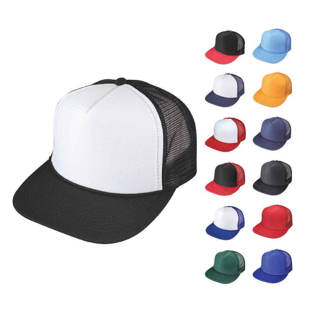 Flat Bill Blank Two Tone 5 Panel Mesh Foam Trucker Snapback Hats Caps Unisex