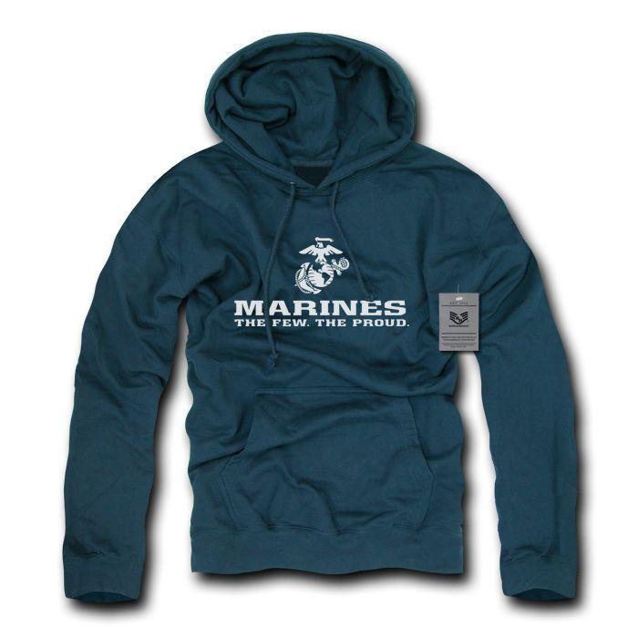 Fleece Pullover Hoodie Sweatshirt US Military Logo Air Force Army Marines-X-Large-Marines - Navy-