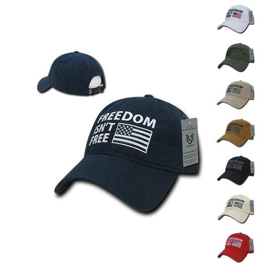 Freedom Isn't Free USA American Flag Washed Cotton Polo Baseball Dad Caps Hats-Black-