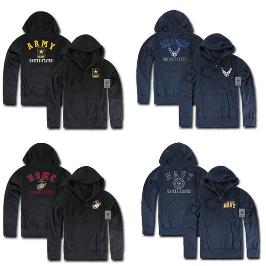 Full Zip Fleece Hoodie Sweatshirt Jacket US Military Navy Air Force Army Marines-Air Force - Navy-Small-