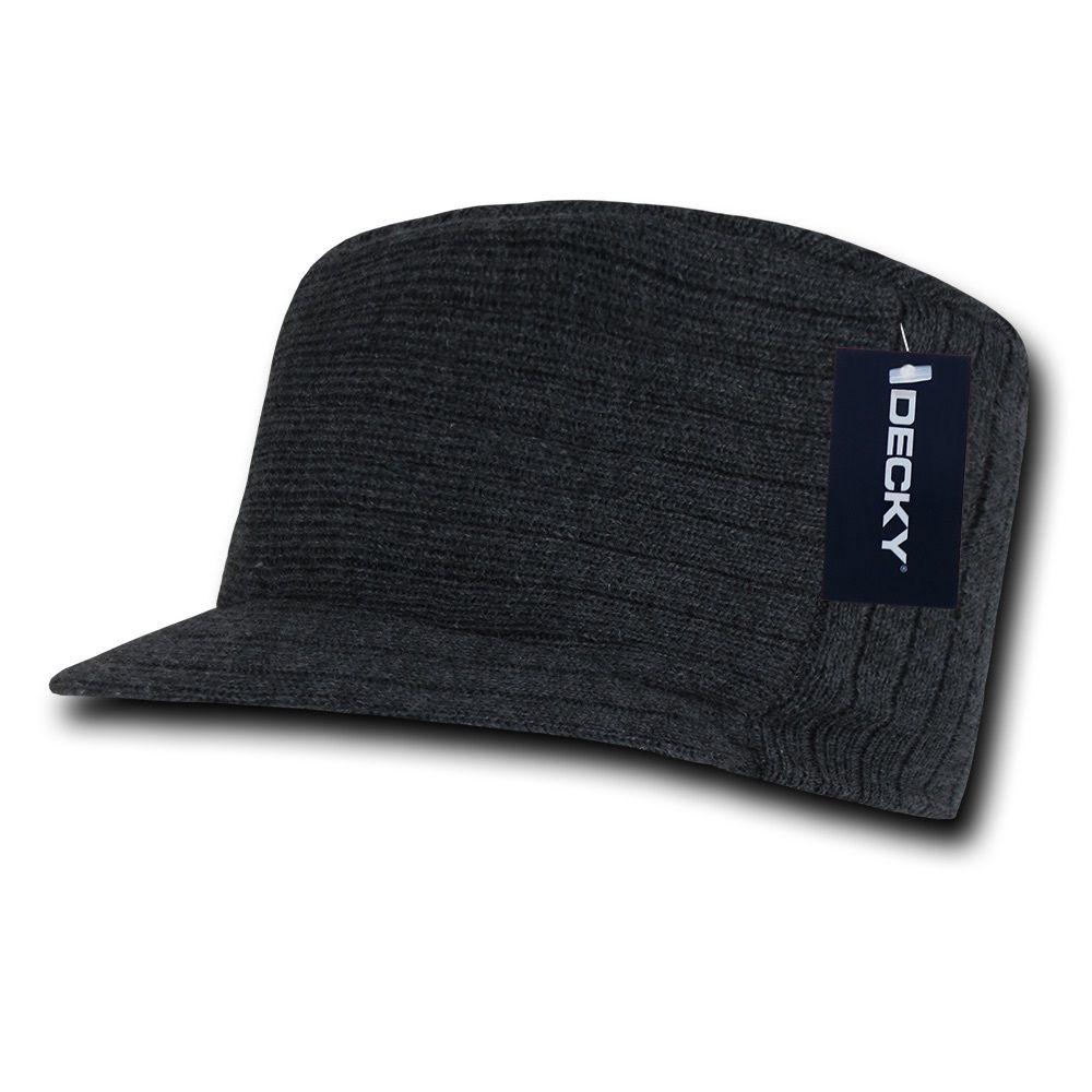 Gi Cadet Army Military Flat Top Beanies Caps Hats Ribbed Knit Visor Ski-Charcoal-
