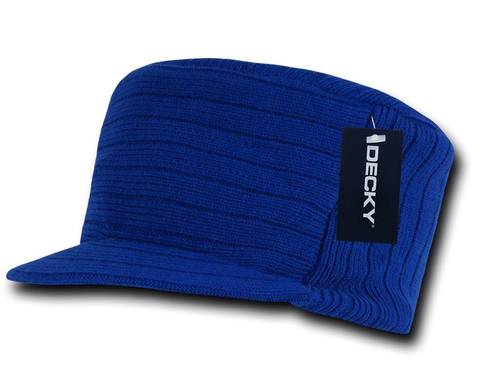 Gi Cadet Army Military Flat Top Beanies Caps Hats Ribbed Knit Visor Ski-Royal-