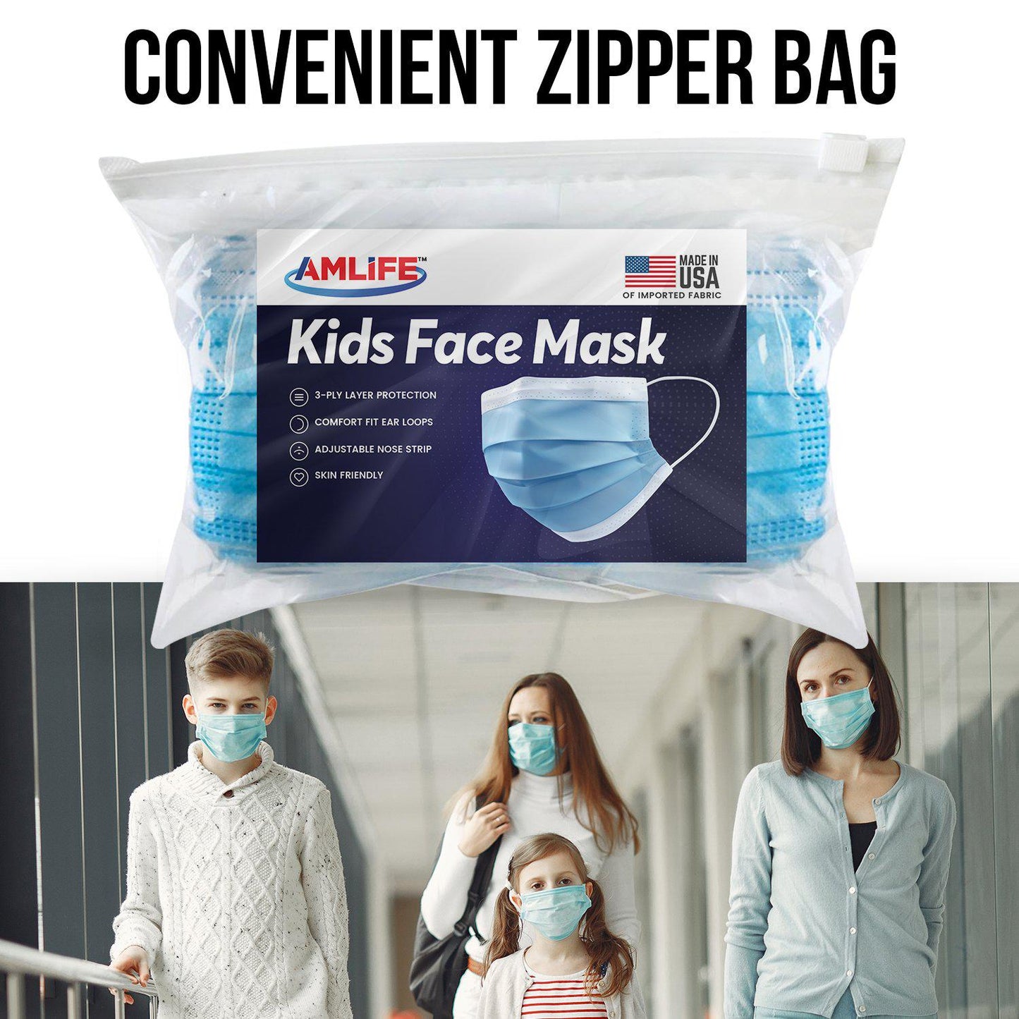 AMLIFE Kids Size Face Masks Youth Children Boys Girls Youth Mask Made in USA Imported Fabric-10 Pack-