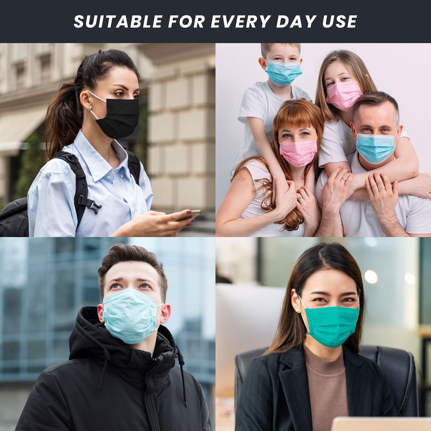 Casaba 50 Pack with 5 Colors Disposable Face Masks 3-Ply - Made in USA with Imported Fabric-