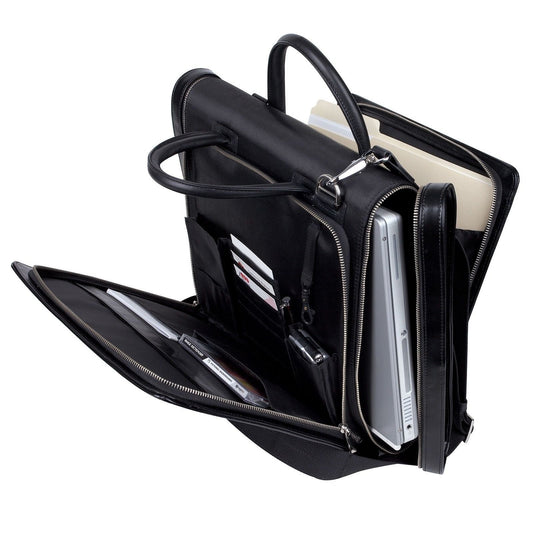 Laptop Bag Manhattan Brief Case Expandable Notebook Computer Leather Trim-