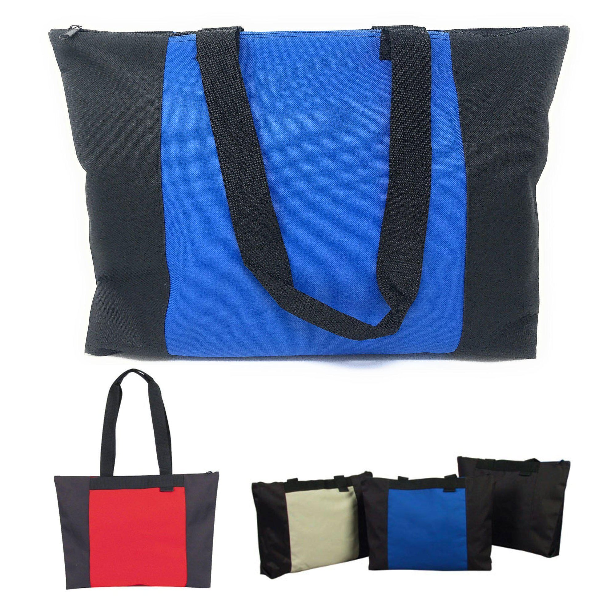 Large Big Reusable Grocery Shopping Tote Bags Zippered Heavy Duty 20 X 15inch-Royal/Black-