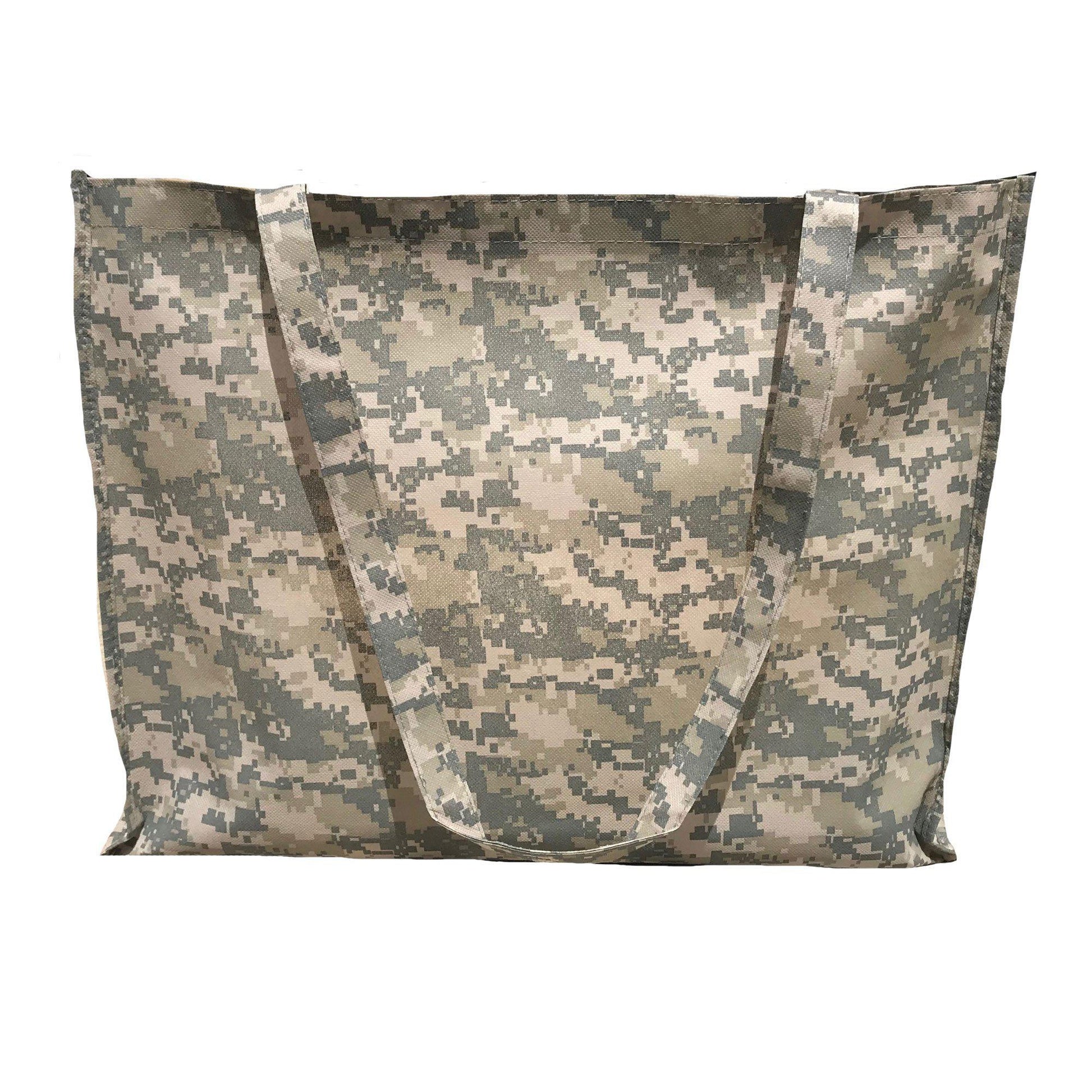 Large Reusable Grocery Shopping Totes Bags Gusset Digital Camo Camouflage 20X16inch-