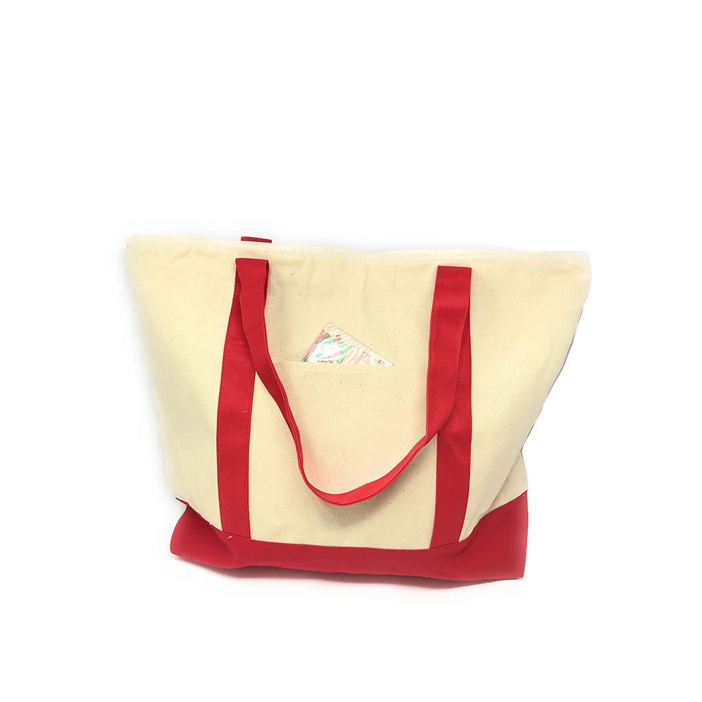 Large Shopping Grocery Bag Reusable Cotton Canvas Beach Tote Zippered 22inch X 16inch-Black/Natural-