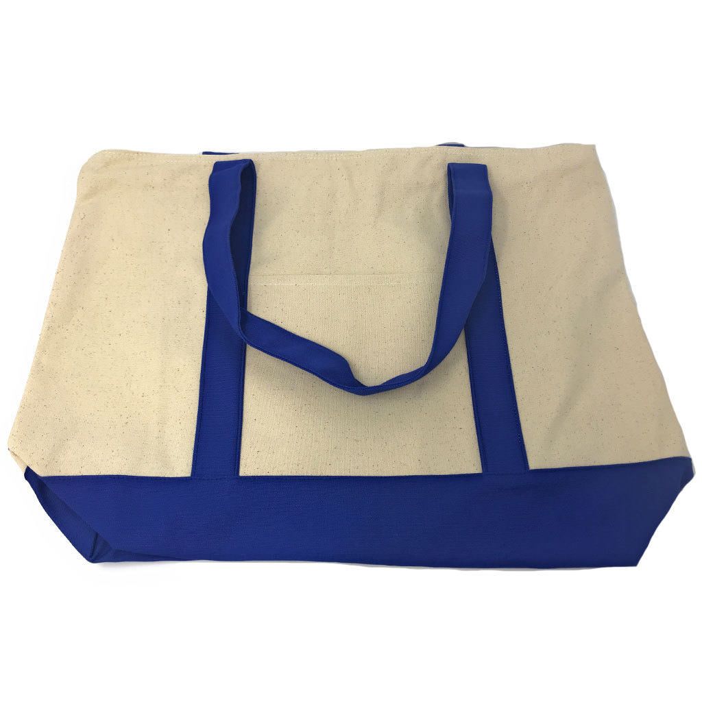 Large Shopping Grocery Bag Reusable Cotton Canvas Beach Tote Zippered 22inch X 16inch-Black/Natural-