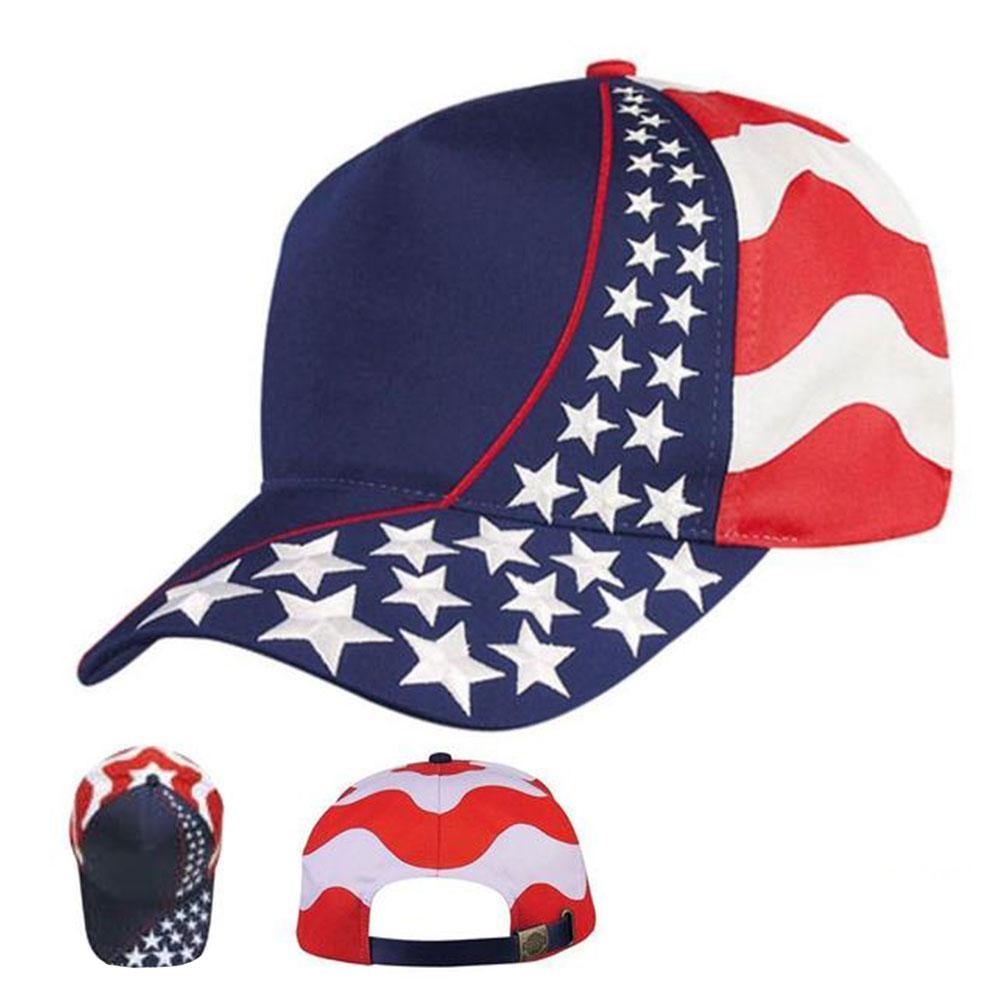 USA US Flag American Patriotic 5 Panel Cotton Twill Leather Strap Hats Caps-