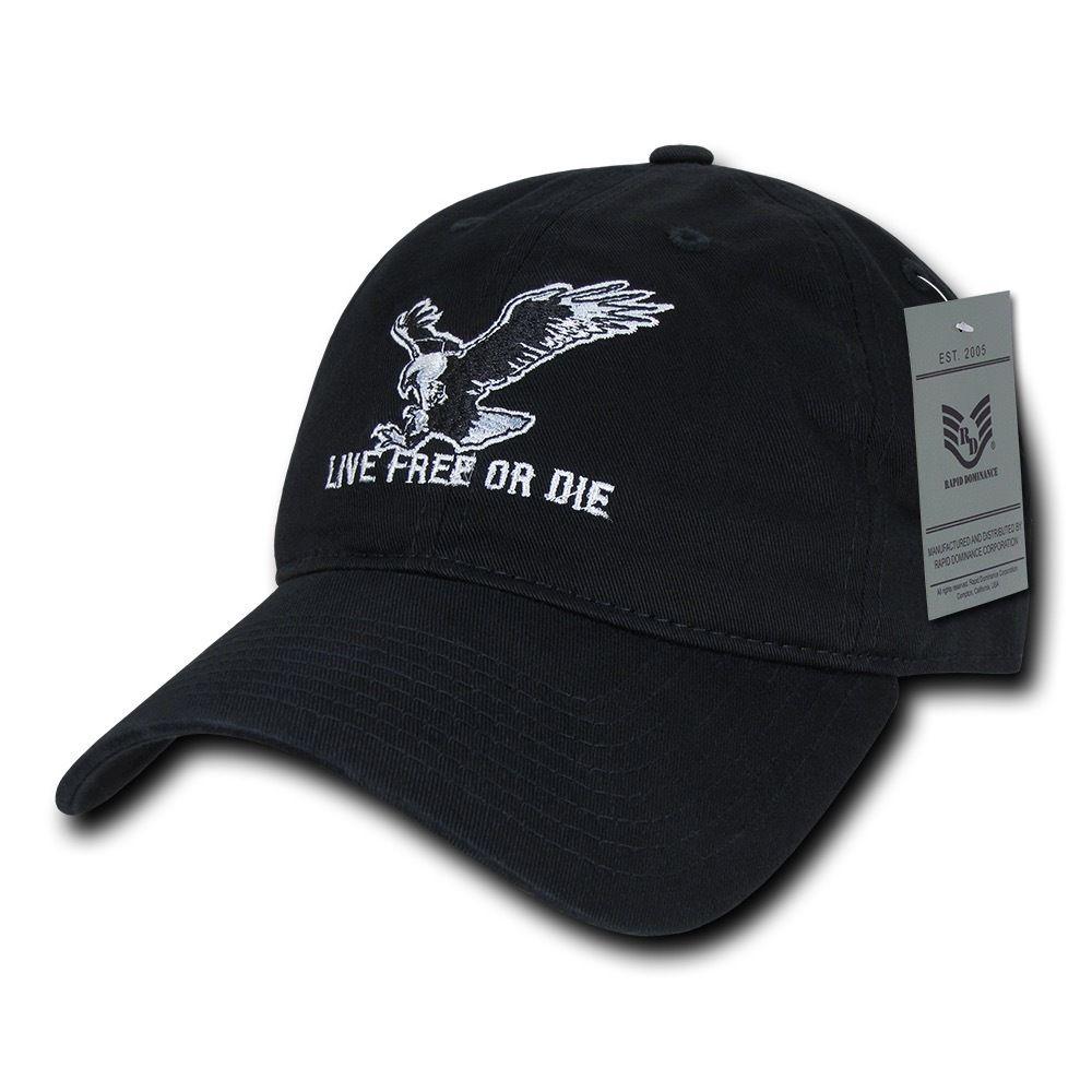 Rapid Dominance Live Free Or Die American Eagle Baseball Dad Caps Hats Washed Cotton Polo-Black-