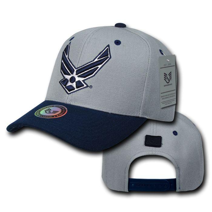 Military Air Force Navy Coast Guard Army Marines Workout Baseball Hats Caps-Air Force - Gray/Navy-