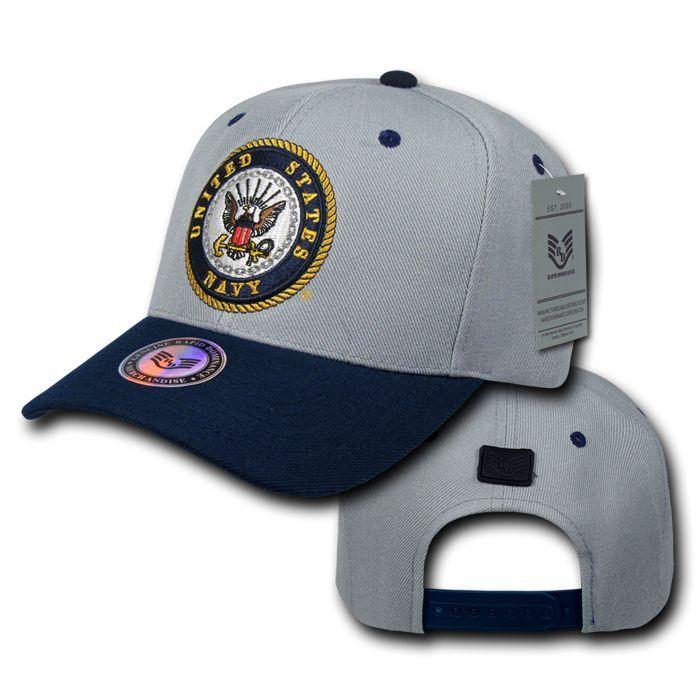 Military Air Force Navy Coast Guard Army Marines Workout Baseball Hats Caps-US Navy - Grey/Navy-