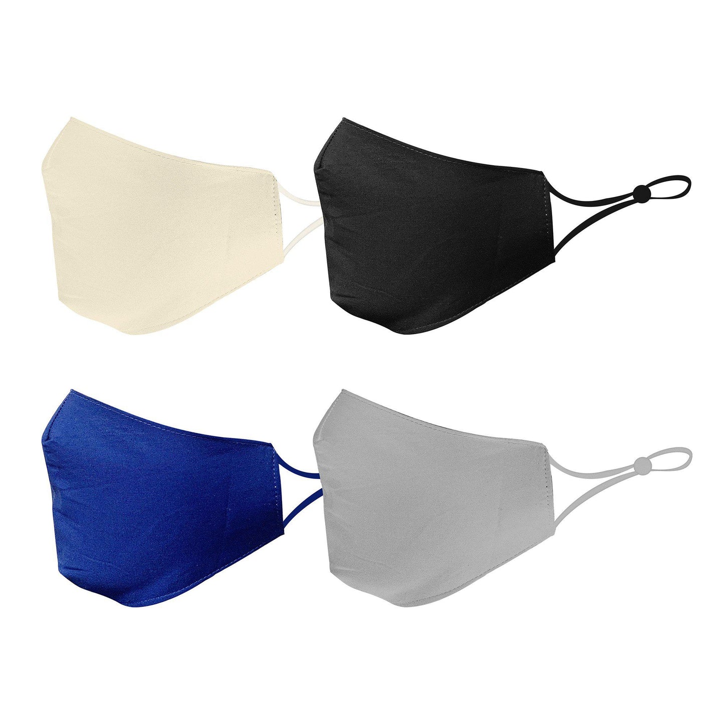 Cotton Face Mask 4 Pack Cloth Masks Multi Color for Mouth Nose Washable Reusable Double Layer Adjustable Unisex-Black/Grey/Blue/Ivory-