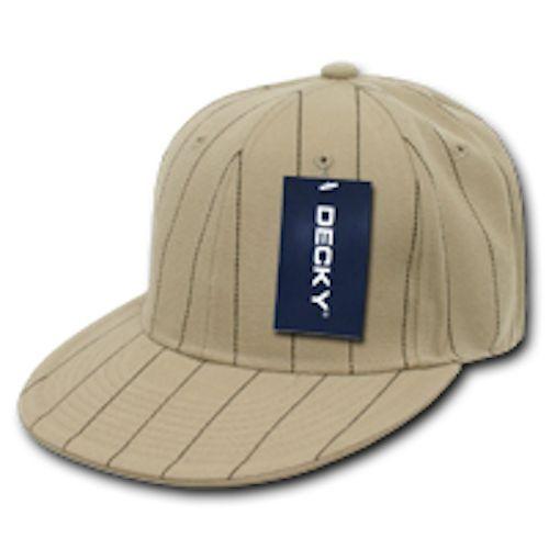 Decky Pin Striped Pinstriped Fitted Flat Bill Baseball Hats Caps-Khakhi-6 7/8-