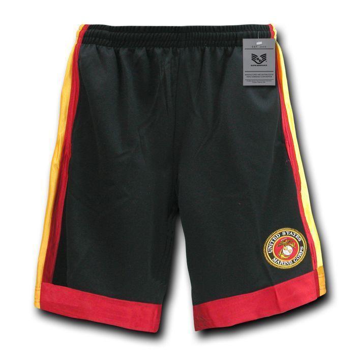 US Army Air Force Navy Marines Military Performance Training Shorts-Marines - Black-Medium-