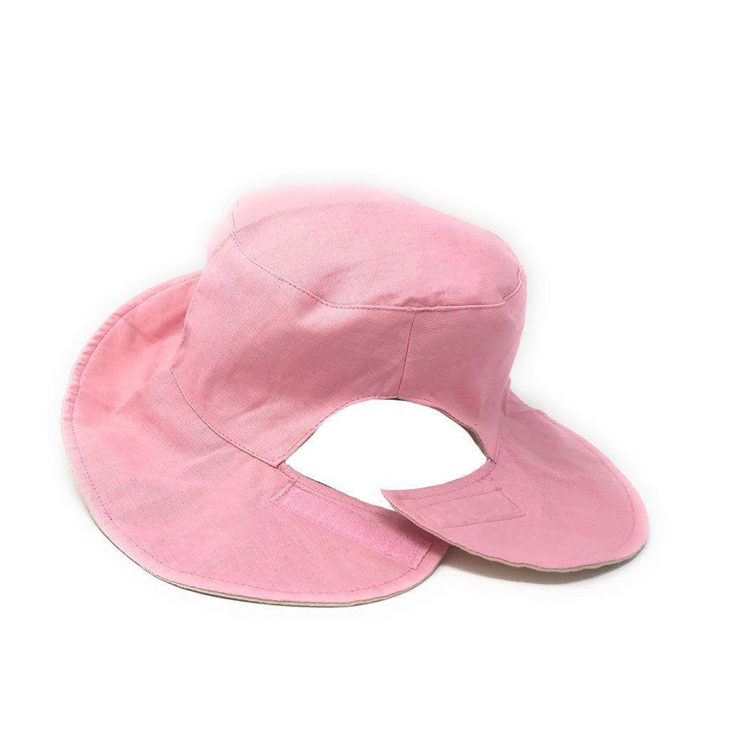 Cotton Ponytail Bucket Caps Hats Reversible Summer Women's Summer Beach Sun Hat-LT.PINK/IVORY-