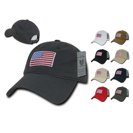 Patriotic USA American Flag Embroidered Relaxed Polo Baseball Dad Caps Hats-Black-