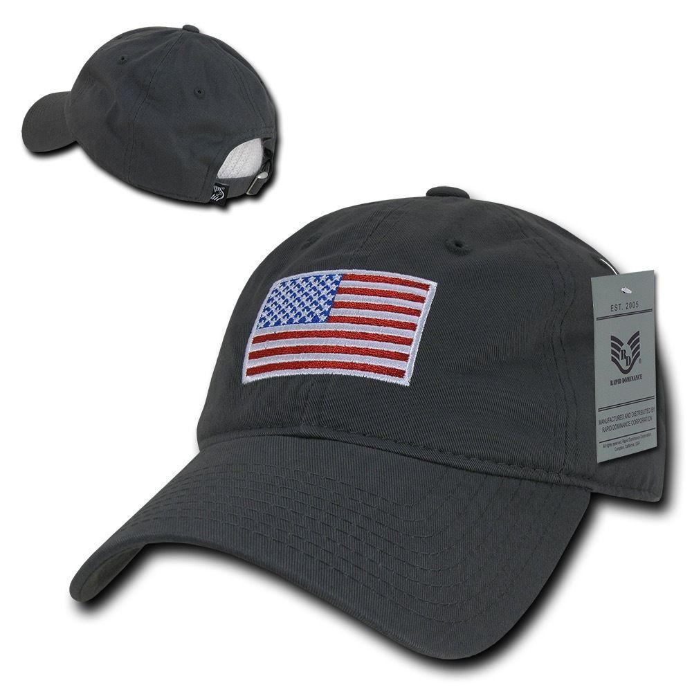 Patriotic USA American Flag Embroidered Relaxed Polo Baseball Dad Caps Hats-Black-