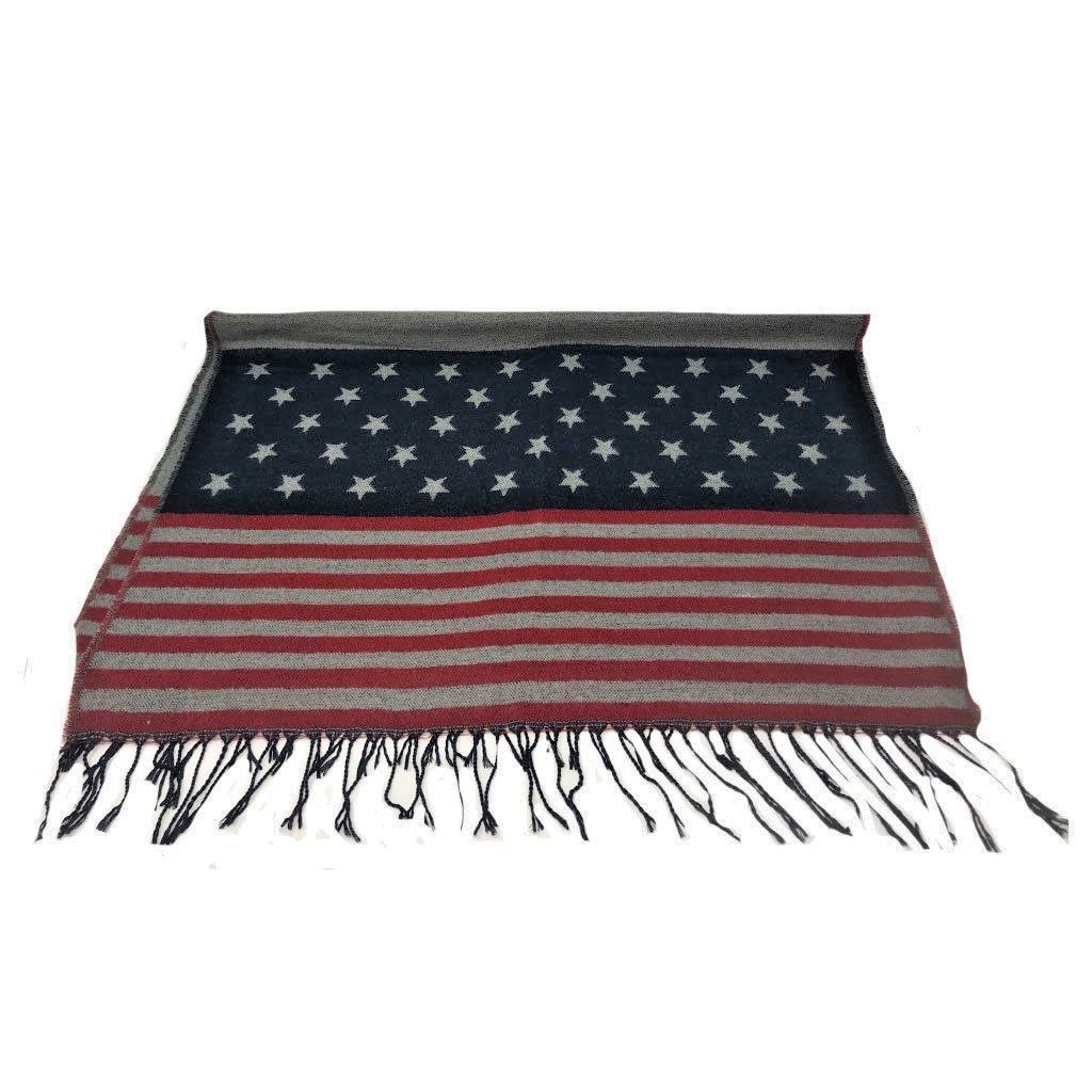 Patriotic USA American Flag Red White Scarf Scarves Shawl Wrap Textured-
