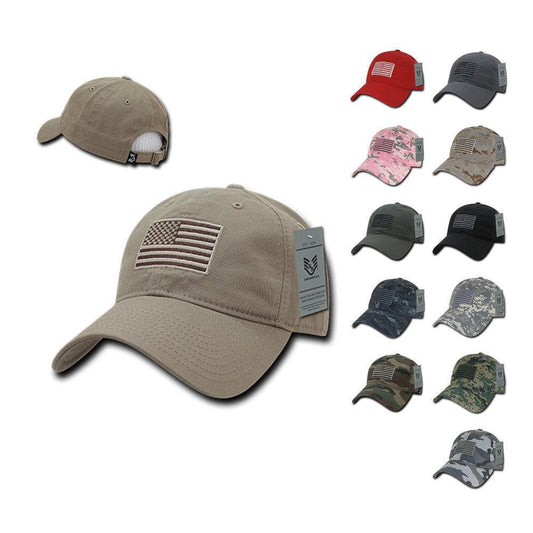 Patriotic USA American Team Tonal Flag Washed Cotton Polo Dad Caps Hats-Black-