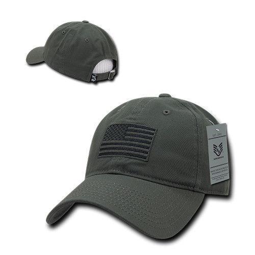 Patriotic USA American Team Tonal Flag Washed Cotton Polo Dad Caps Hats-Black-