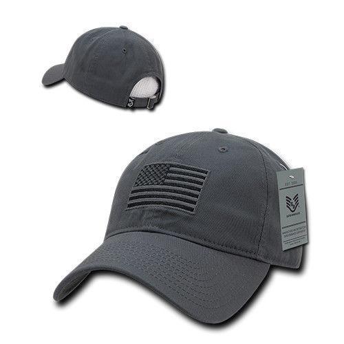 Patriotic USA American Team Tonal Flag Washed Cotton Polo Dad Caps Hats-Black-