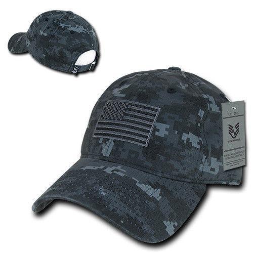 Patriotic USA American Team Tonal Flag Washed Cotton Polo Dad Caps Hats-Black-