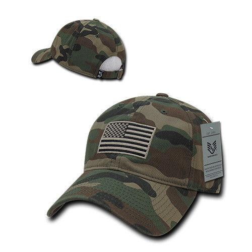 Patriotic USA American Team Tonal Flag Washed Cotton Polo Dad Caps Hats-Black-