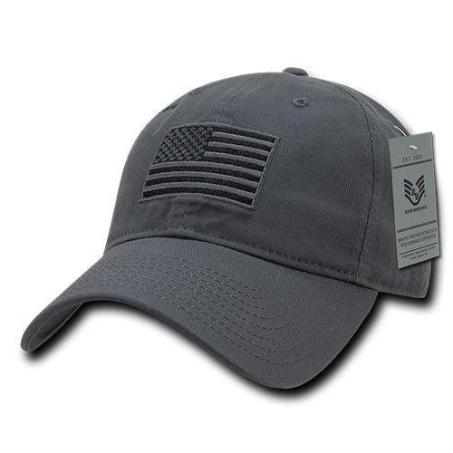 Patriotic USA American Team Tonal Flag Washed Cotton Polo Dad Caps Hats-Dark Grey-