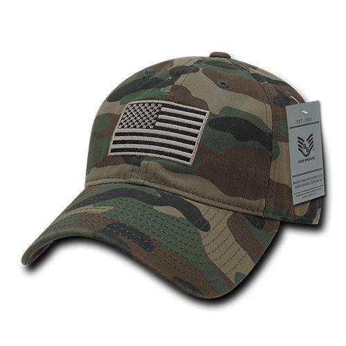 Patriotic USA American Team Tonal Flag Washed Cotton Polo Dad Caps Hats-Woodland-