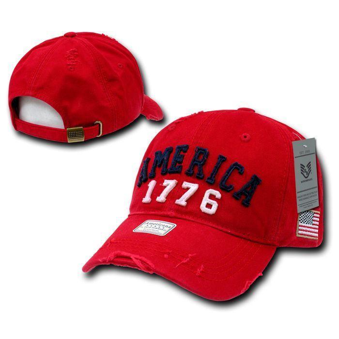 Patriotic USA Flag 1776 America Vintage Feel Distressed Baseball Dad Caps Hats-Stone - Cambridge-