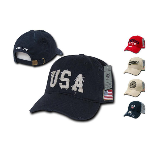 Patriotic USA Flag 1776 America Vintage Feel Distressed Baseball Dad Caps Hats-Stone - Cambridge-