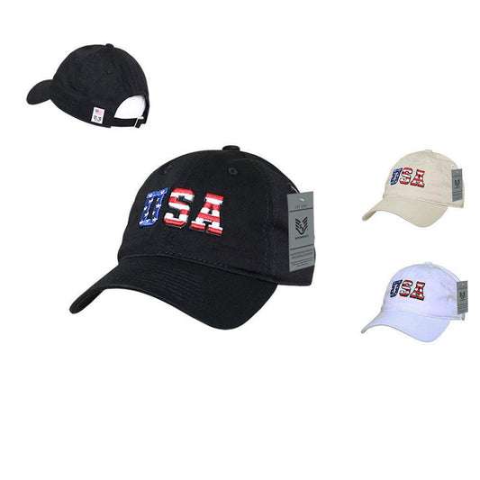 Patriotic USA Flag Embroidered Relaxed Cotton Polo Baseball Dad Caps Hats-Black-