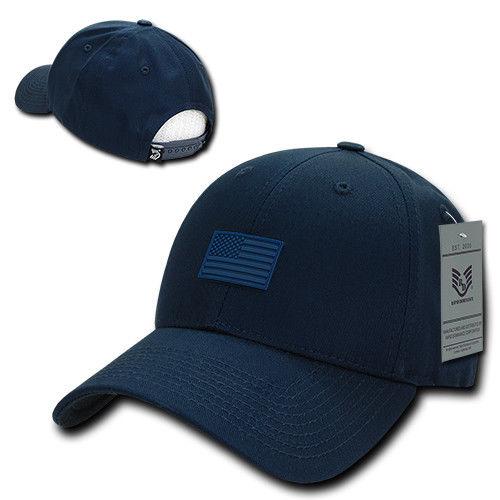 Patriotic USA Flag (Rubber) Structured Baseball Cotton Snapback Ball Caps Hats-Navy-