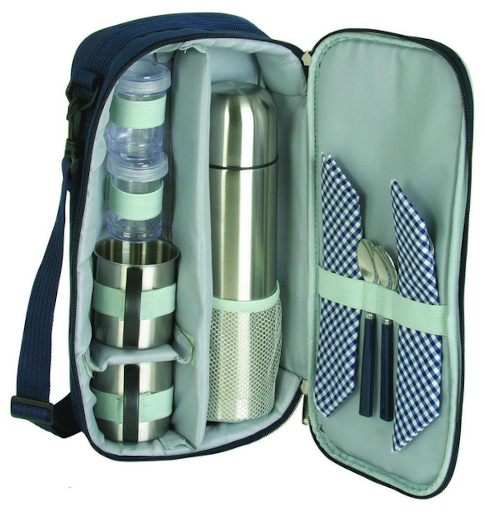 Picnic Coffee Travel Bag Set For Two Mugs Spoons Napkins Stainless Steel Thermos Vacuum Flask-