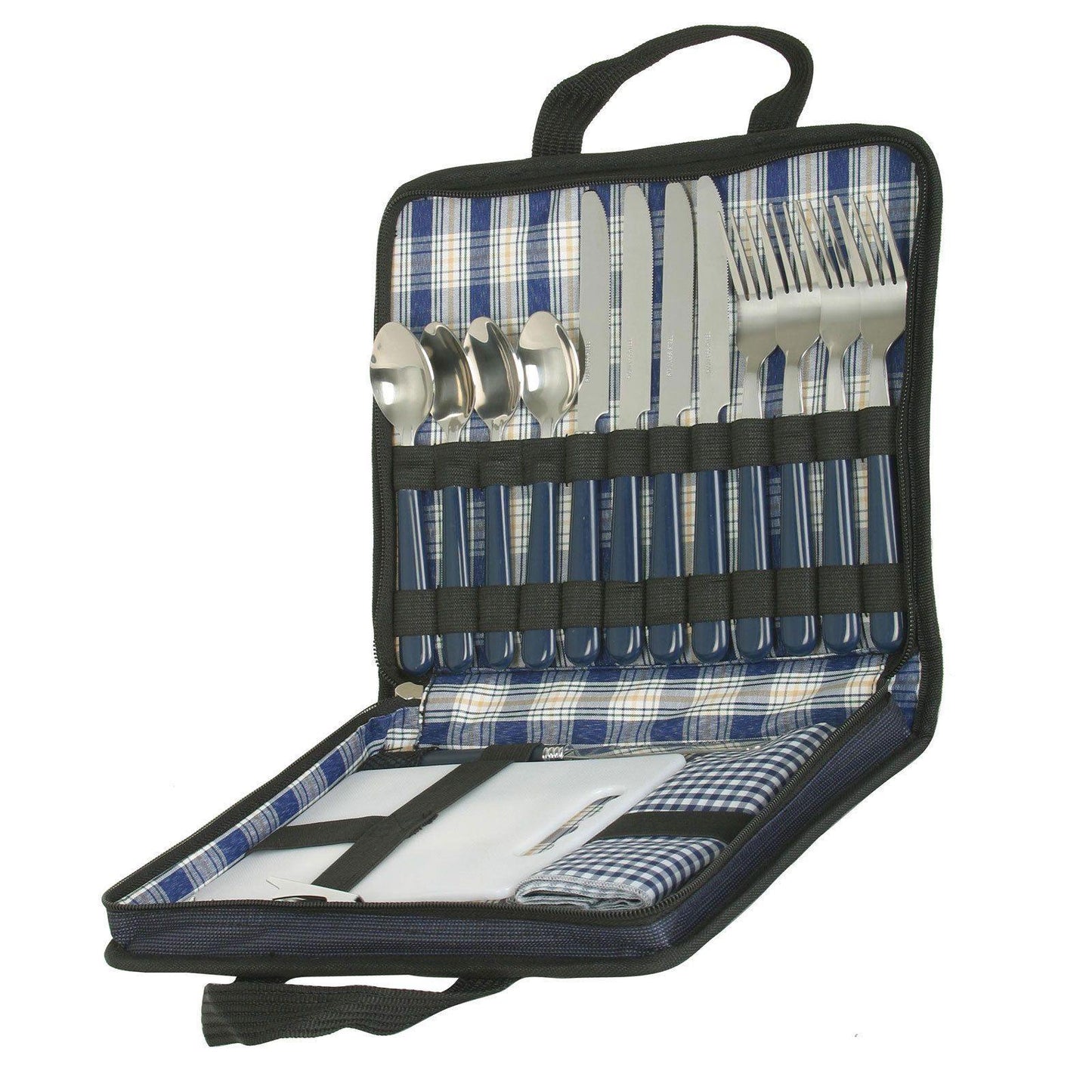 Cutlery Picnic Set For Four Persons Travel Bag Carrying Case Carving Board Fold-
