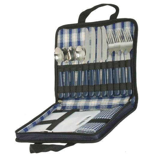 Cutlery Picnic Set For Four Persons Travel Bag Carrying Case Carving Board Fold-