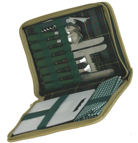 Picnic Wallet Travel Bag Carrying Case Set For Two Cutlery Carving Board Folda-