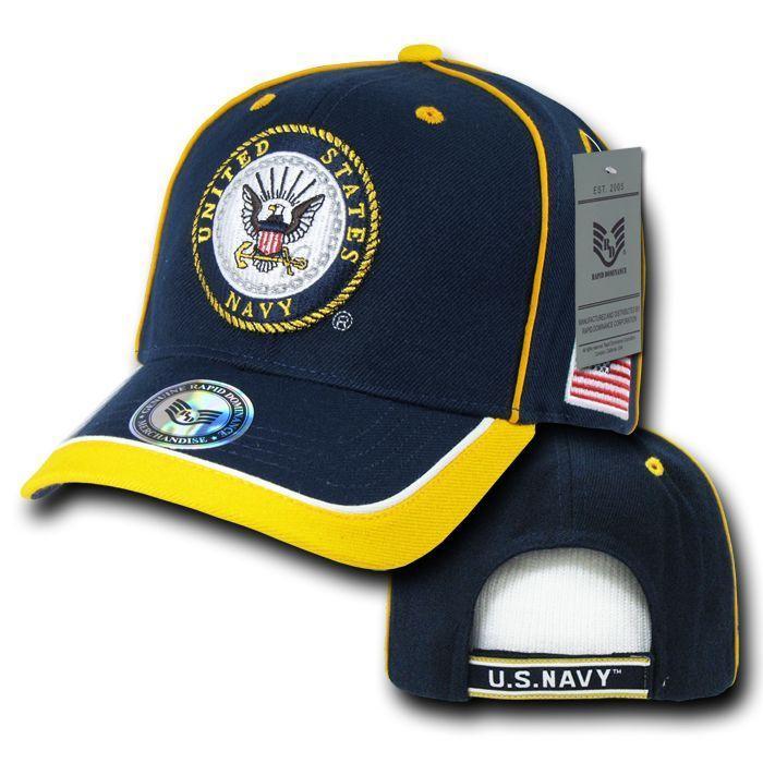 Piped Military Air Force Army Marines Navy USA Flag Patriotic Baseball Hats Caps-Air Force - Navy/Grey-