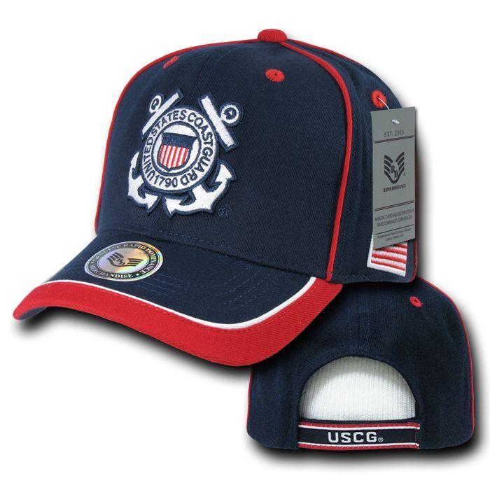 Piped Military Air Force Army Marines Navy USA Flag Patriotic Baseball Hats Caps-Coast Guard - Navy/Red-