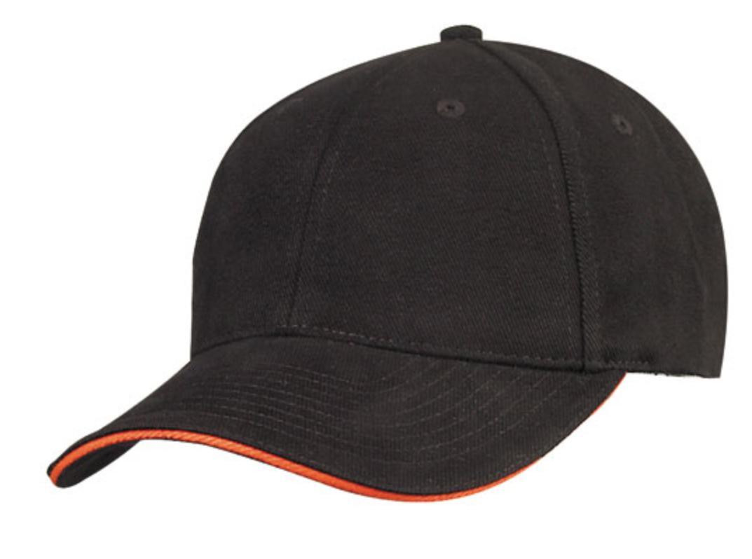 Brushed Cotton Sandwich 6 Panel Low Crown Baseball Hats Caps Plain Two Tone-BLACK / GOLD-