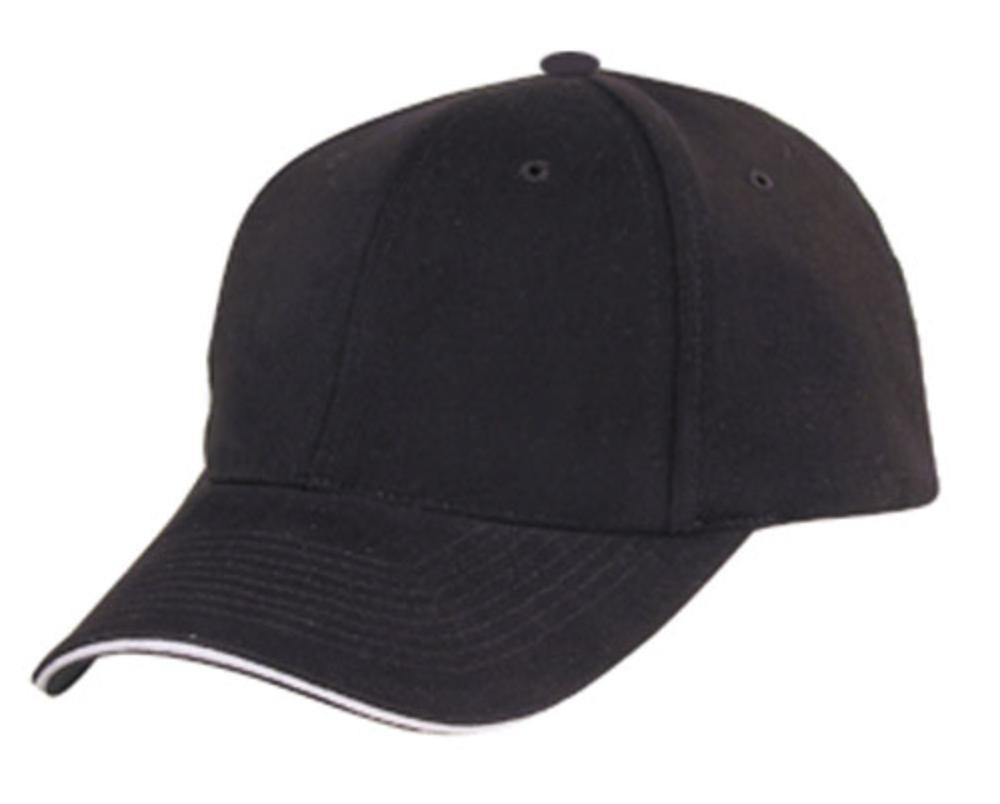 Brushed Cotton Sandwich 6 Panel Low Crown Baseball Hats Caps Plain Two Tone-BLACK / GOLD-