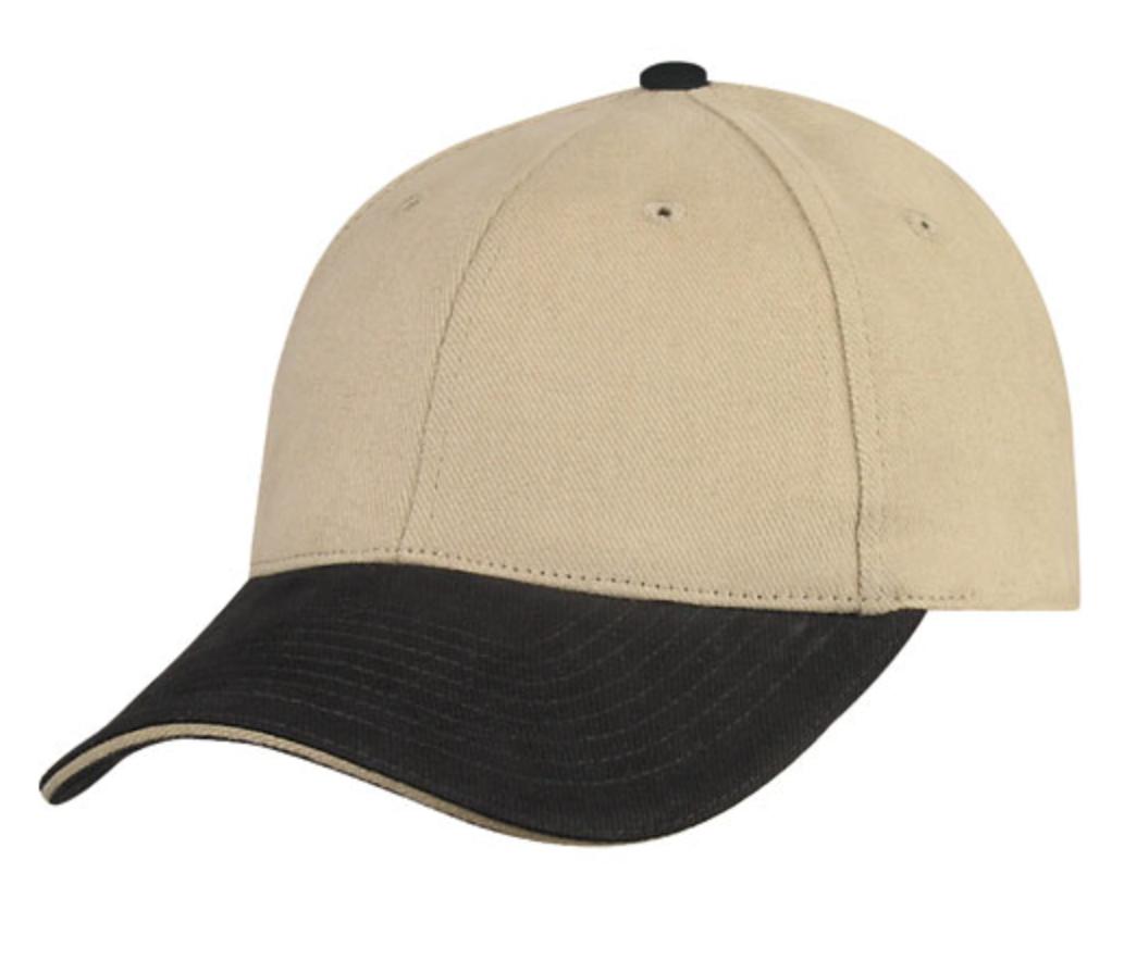 Brushed Cotton Sandwich 6 Panel Low Crown Baseball Hats Caps Plain Two Tone-BLACK / GOLD-