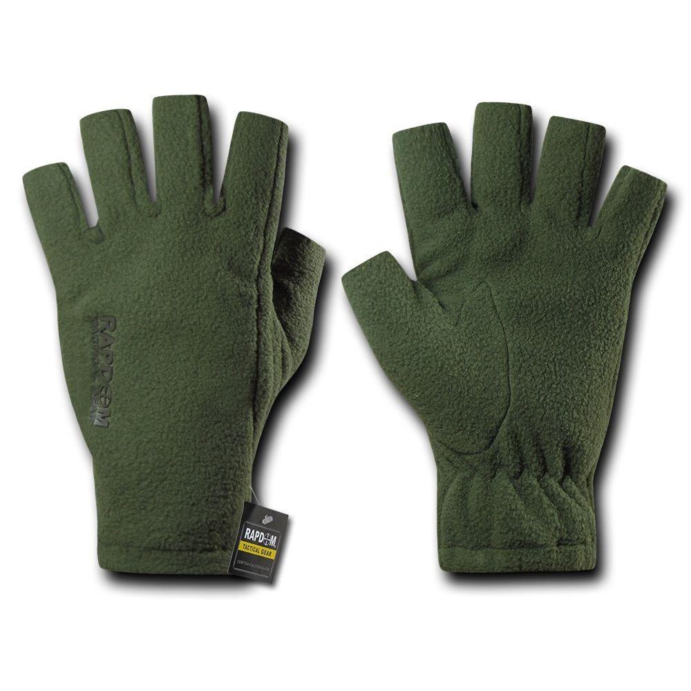 Polar Fleece Half Finger Winter Outdoor Military Patrol Army Gloves-Black-Small-