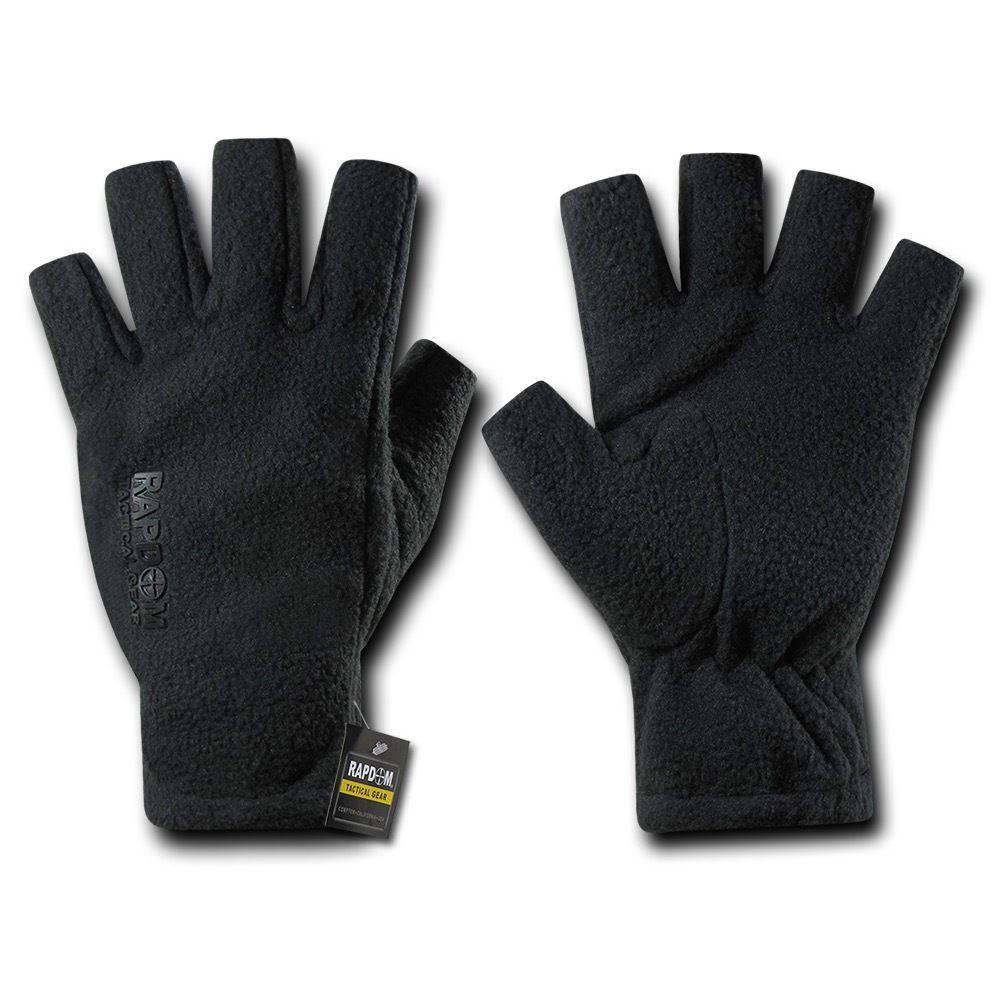 Polar Fleece Half Finger Winter Outdoor Military Patrol Army Gloves-Black-Small-