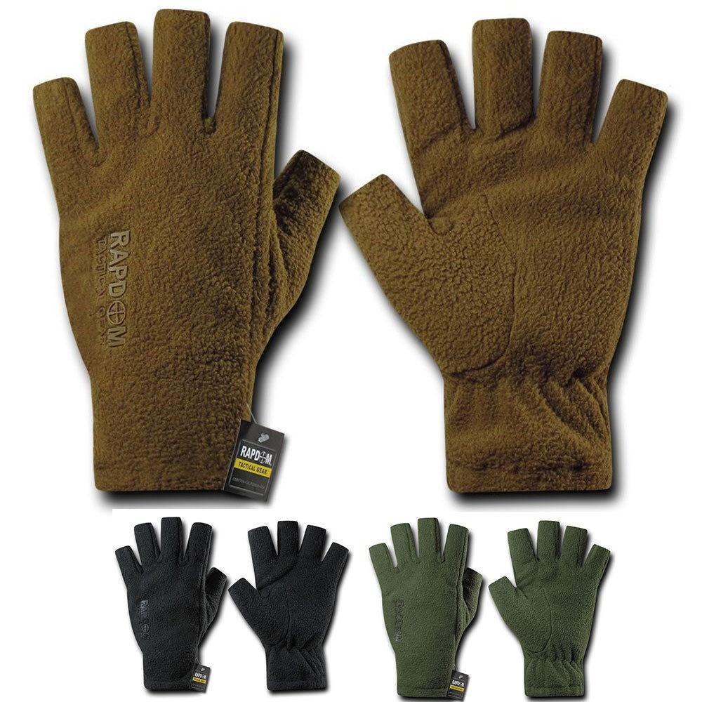 Polar Fleece Half Finger Winter Outdoor Military Patrol Army Gloves-Black-Small-