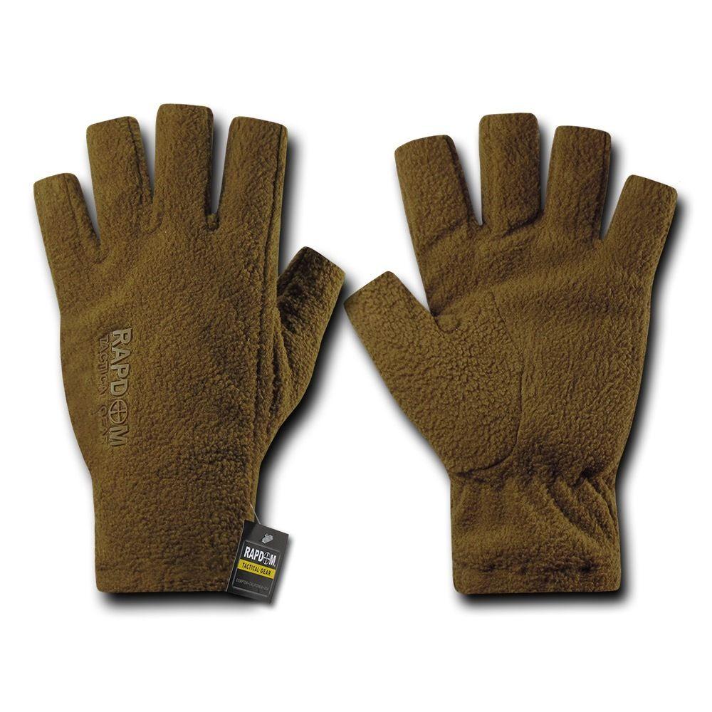 Polar Fleece Half Finger Winter Outdoor Military Patrol Army Gloves-Black-Small-